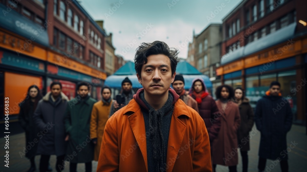 A man standing in front of a crowd of people. Generative AI. A man standing in front of a crowd of people. Generative AI.