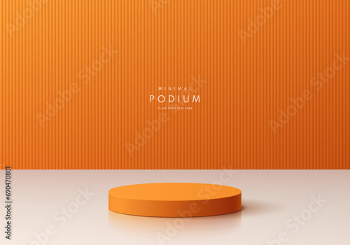 Abstract 3D realistic orange and white cylinder podium pedestal background with natural lighting scene. Minimal mockup product display presentation, Stage showcase. Platforms vector geometric design.