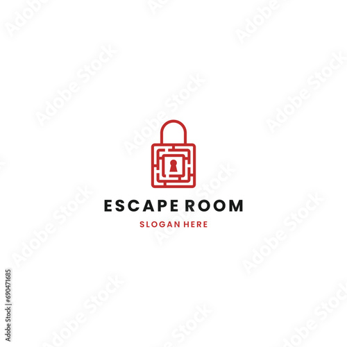 Escape room abstract logo design, escape room combine with pad lock logo