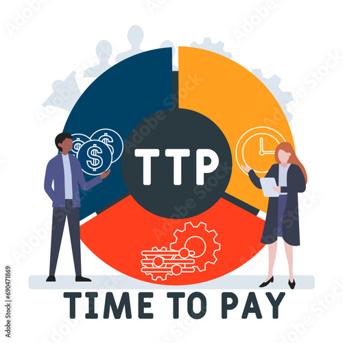 TTP Time To Pay  acronym. business concept background.  vector illustration concept with keywords and icons. lettering illustration with icons for web banner, flyer, landing