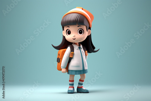 School kid girl 3d icon concept illustration