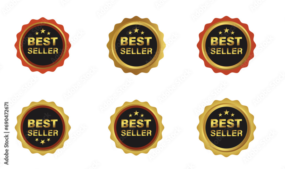 Bestseller badges, labels, sticker Vector Icons. Set Of Isolated On White Background Bestseller Labels