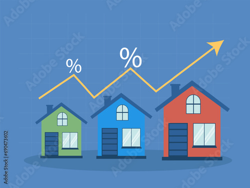 Housing price rising up, real estate investment or property growth concept, House with arrow graph. vector illustration