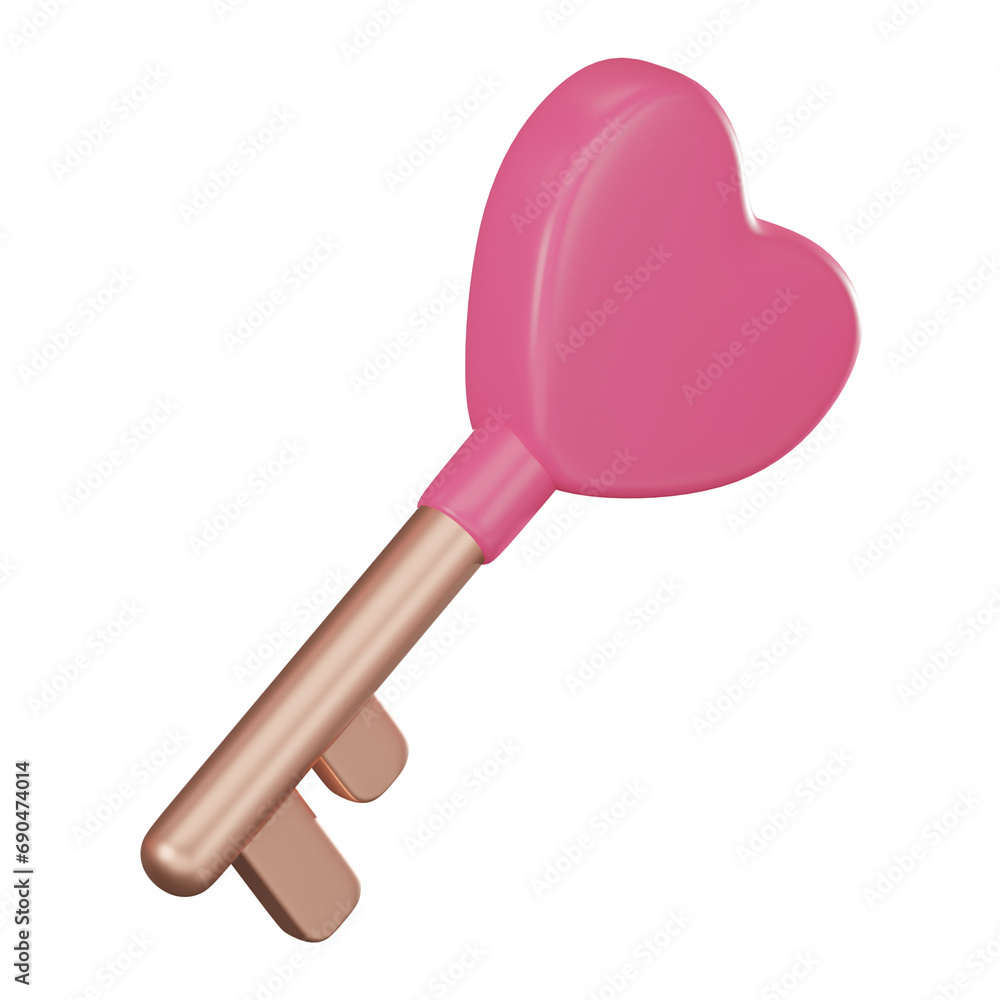 Unlock Love, Golden and Pink Key heart for Valentine's Day. 3D Render Unlock Love, Golden and Pink Key heart for Valentine's Day. 3D Render