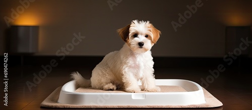 Dog on absorption pad, dog toilet photo
