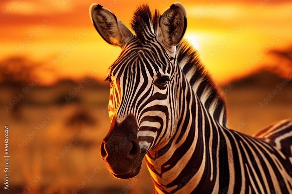 Naklejka premium profile of a zebra on a grass plain,Generative AI
