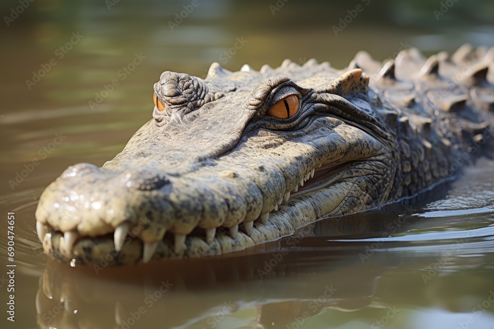 Obraz premium Predator Gaze: Close-up of a Crocodile's Eye Lurking in Water