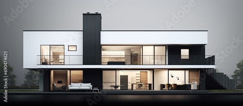Modest two-floor monochrome home. © AkuAku