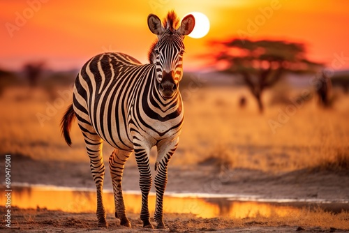 profile of a zebra on a grass plain,Generative AI