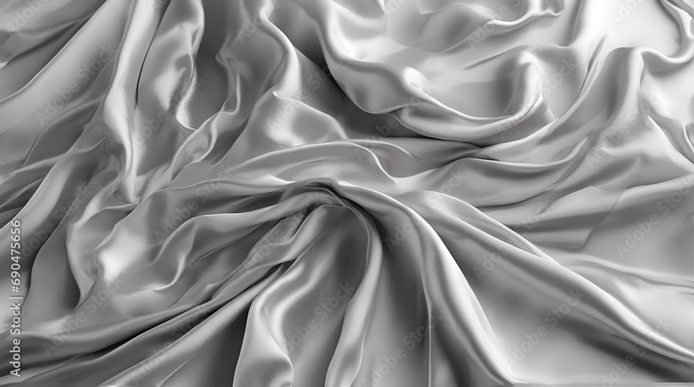 Obraz premium gray white silk satin fabric abstract background. Drapery fold crease wavy crumpled. Light shiny glitter shimmer shine. Luxury beauty rich. Sexy. Fluid flow liquid effect. Design