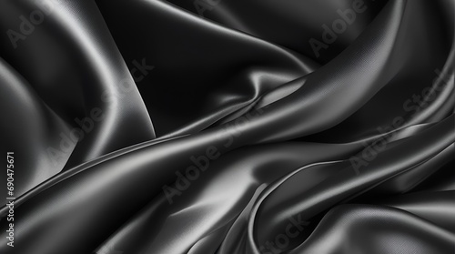 Black white silk satin fabric abstract background. Drapery fold crease wavy crumpled. Light shiny glitter shimmer shine. Luxury beauty rich. Sexy. Fluid flow liquid effect. Design