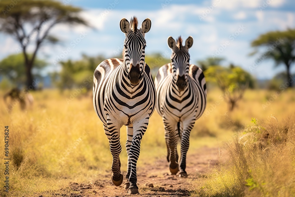 Fototapeta premium profile of a zebra on a grass plain,Generative AI
