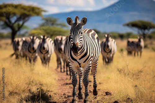profile of a zebra on a grass plain Generative AI
