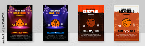 A set of Vector illustration of a poster template for a basketball tournament, an Vector Icon of a basketball on a poster
