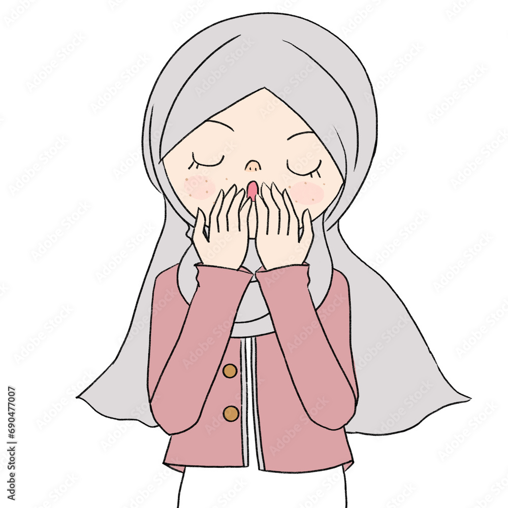 hijab girl , illustration muslim woman is raising two hands , character muslim girl cartoon is praying. hijab girl , illustration muslim woman is raising two hands , character muslim girl cartoon is praying.