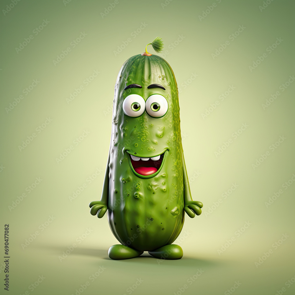 3D Illustration of cucumber character that is drawn in cartoon style, AI Generated 3D Illustration of cucumber character that is drawn in cartoon style, AI Generated