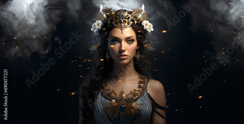 portrait of a woman in the night, portrait of a woman, a picture of Achlys the Greek primordial goddess photo