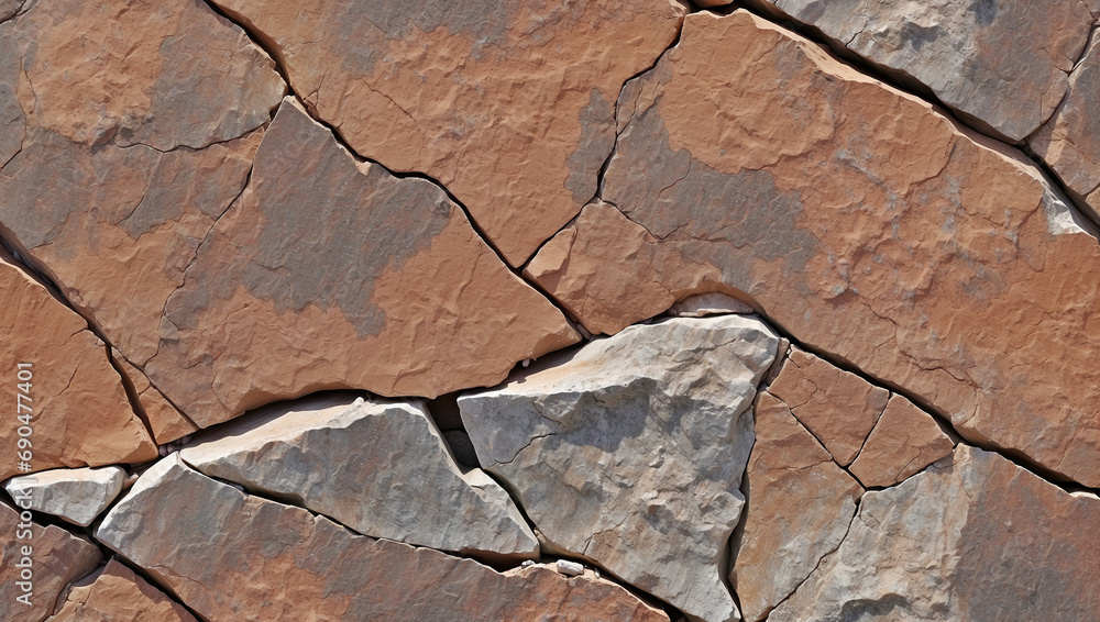 Fototapeta premium Background image of a rock texture of brown, orange, red and dark black with cracks. rough mountain surface Granite background. Nature. For design,stone wall,stone background.