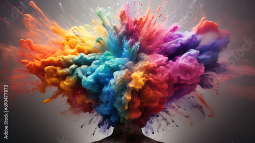 Colorful Mind Burst: A Vibrant Explosion of Powder on a Dark Canvas, Generative AI. © Malaika