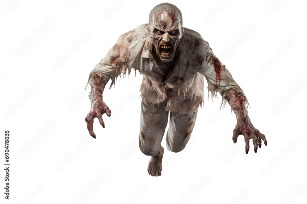 Scary zombie towards 3d rendring isolated on white background. Generative Ai. Scary zombie towards 3d rendring isolated on white background. Generative Ai.