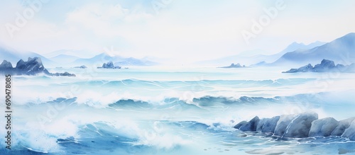 Watercolor painting of a seascape.