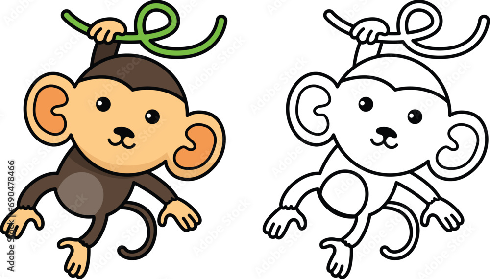Obraz premium Illustration of colorful cartoon character monkey