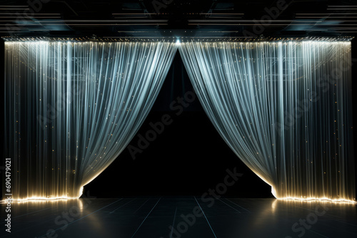 Backlit stage curtains, downstage and main valance of theatre