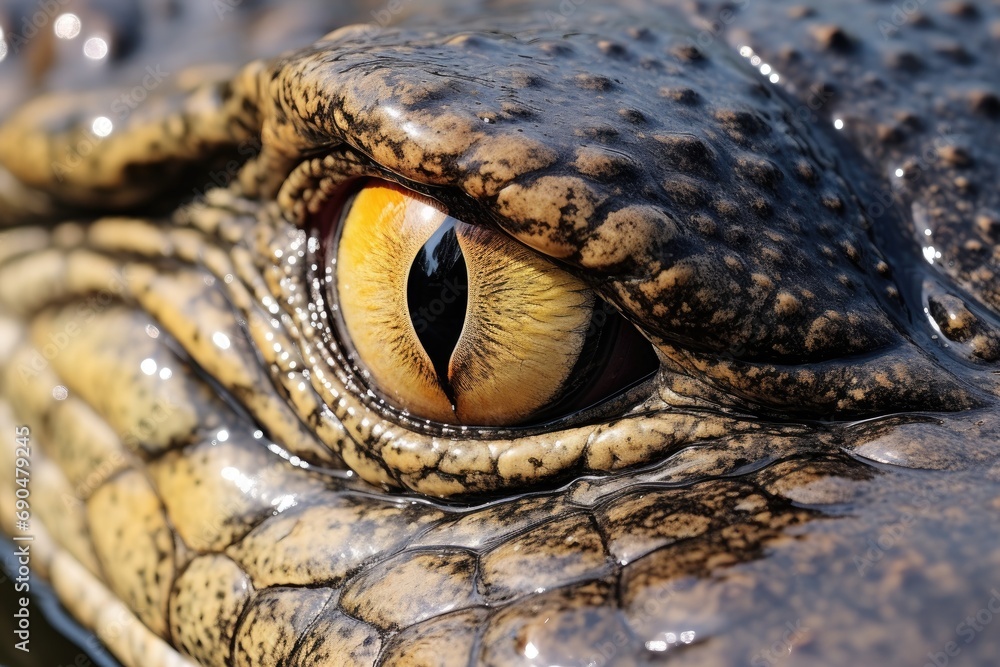 The close-up eye of a crocodile The close-up eye of a crocodile