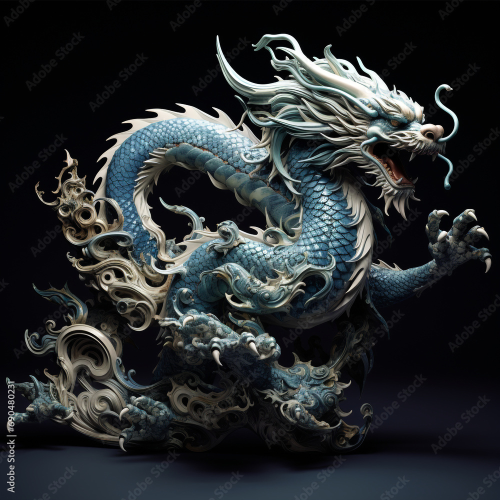 Naklejka premium chinese dragon statue on blue sky