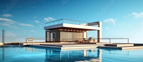 Roof deck building with rooftop swimming pool. © 2rogan