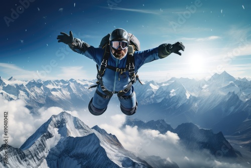 Skydiving Adventure: Free Falling Above Mountain Peaks