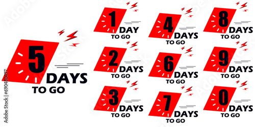 Countdown of days 1,2,3,4,5,6,7,8,9,10. The days left badges. A countdown is going on, one day I left a badge and a label to calculate the date of work. Offer timer,