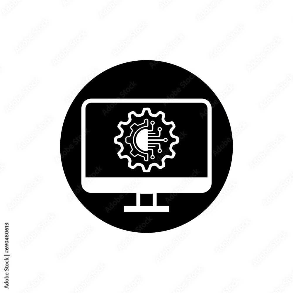 Digital technology gear computer icon concept. circuit board icon vector graphic illustration. Digital technology gear computer icon concept. circuit board icon vector graphic illustration.