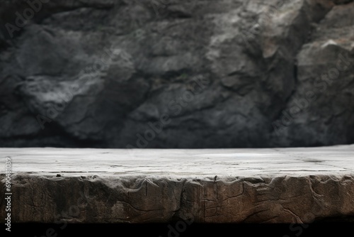 A Concrete Moulding, Showing a Very Old Semi Circle Base with Imprints and Grit to the Surface, For a Product Display with a Natural Stone Blurred Foreground and Background.generative ai.