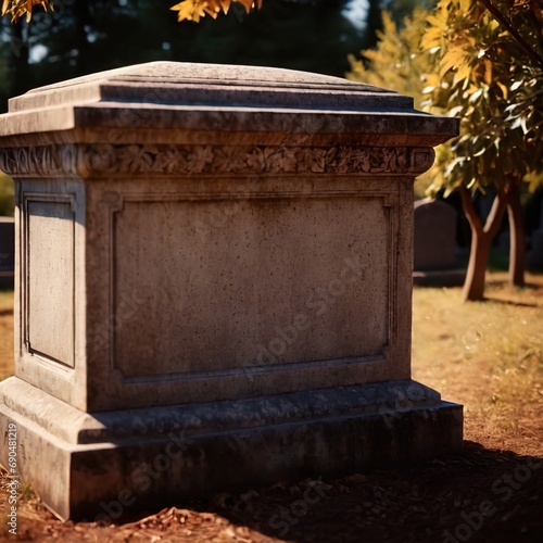 Blank empty tombstone in graveyard, message communication from burial