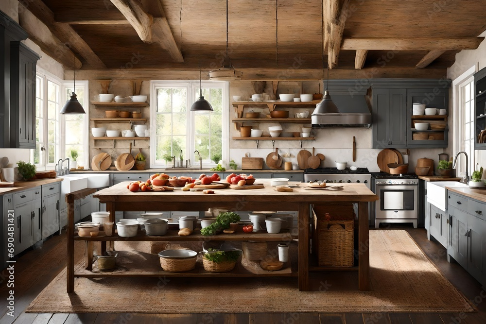 farmhouse kitchen, where rustic charm and the aroma of home-cooked meals.