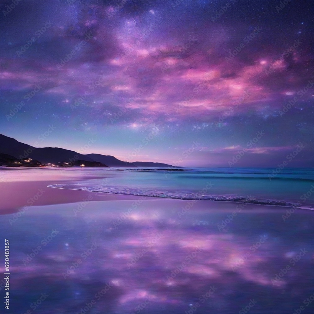 Purple night sky sea