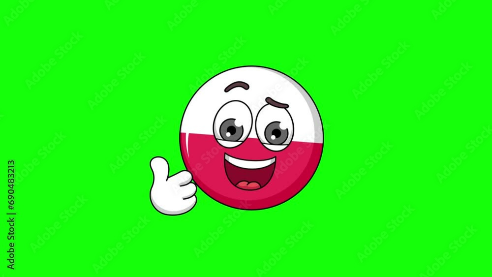 Thumbs-up flag of poland cartoon loop animation on a green screen Thumbs-up flag of poland cartoon loop animation on a green screen