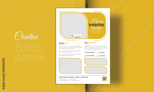 Interior Business Flyer Template Layout, Real Estate Flyer Design, furniture product flyer design template use vertical layout with space for photo use diagonal shape. photo