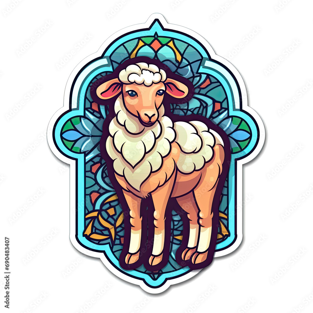 A Stiker of Sheep, Honoring Tradition during Eid Al Adha, AI Generated A Stiker of Sheep, Honoring Tradition during Eid Al Adha, AI Generated