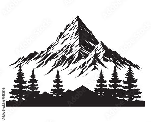 hand drawn mountain range silhouette vector illustration
