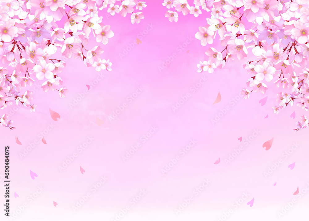 桜の背景素材　枠　桜吹雪　お花見　入学　卒業　入園　卒園　入社　ひな祭り　ひなまつり　新春