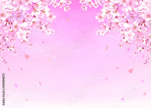 桜の背景素材 枠 桜吹雪 お花見 入学 卒業 入園 卒園 入社 ひな祭り ひなまつり 新春