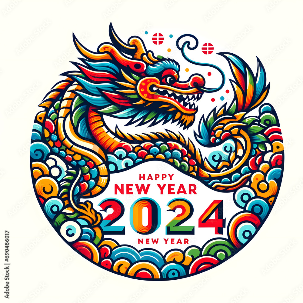 Greeting card for Chinese New Year 2024 with dragon Greeting card for Chinese New Year 2024 with dragon