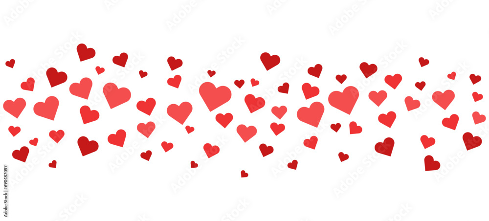 Red heart confetti falling splatter love decoration valentine's day flat illustration