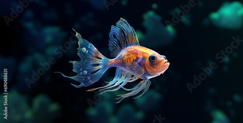 yellow tang fish, a cute tropical fish in an aquarium photo