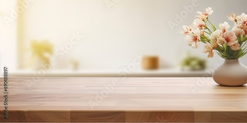 Modern wooden table with empty display space. Abstract and elegant background ideal for showcasing products or creating minimalist atmosphere in any interior setting