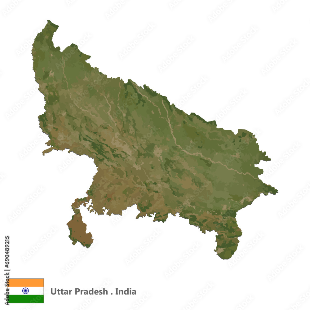 Uttar Pradesh, State of India Topographic Map (EPS)
