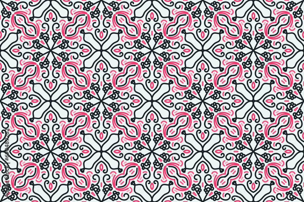 arabic pattern. balack, pink and white background with Arabic ornaments. Patterns, backgrounds and wallpapers for your design. Textile ornament. Vector illustration.