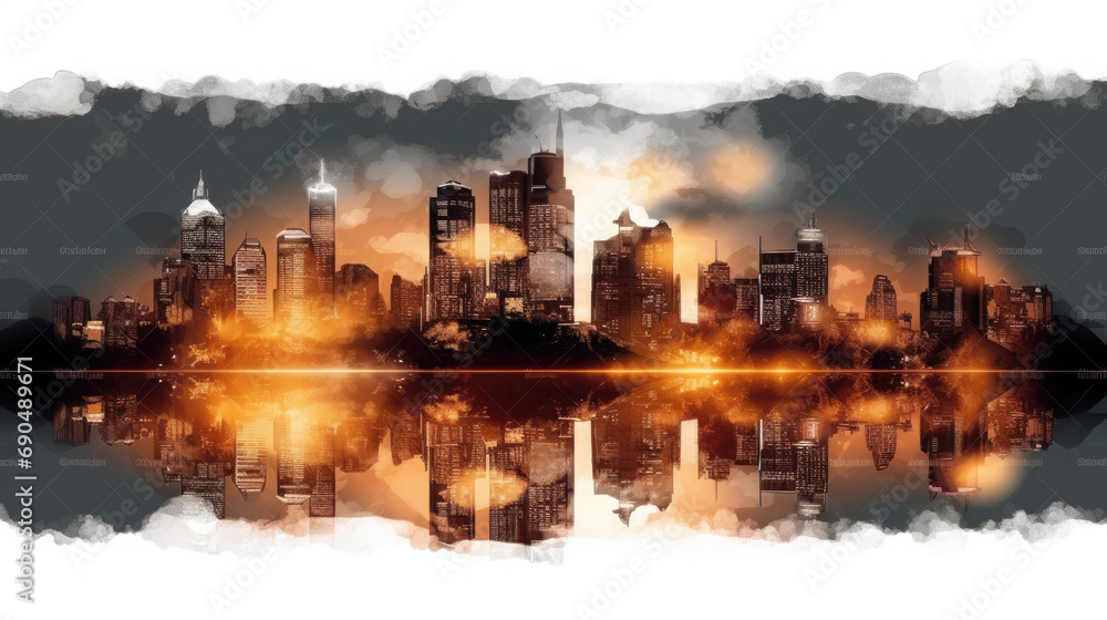 Fototapeta premium Illuminated cityscape on a transparent background, AI Generated